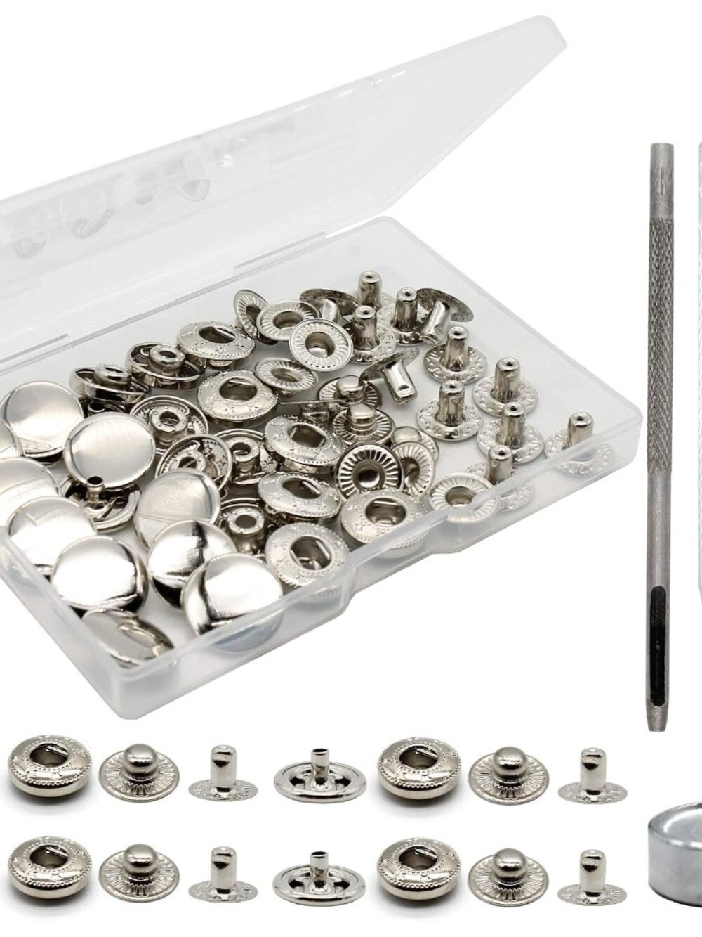 15mm Metal Snap Button Fasteners Kit with Tools Silver